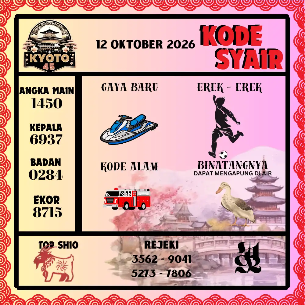 Kode Syair Kyoto45  Pools - Oktober 2026
