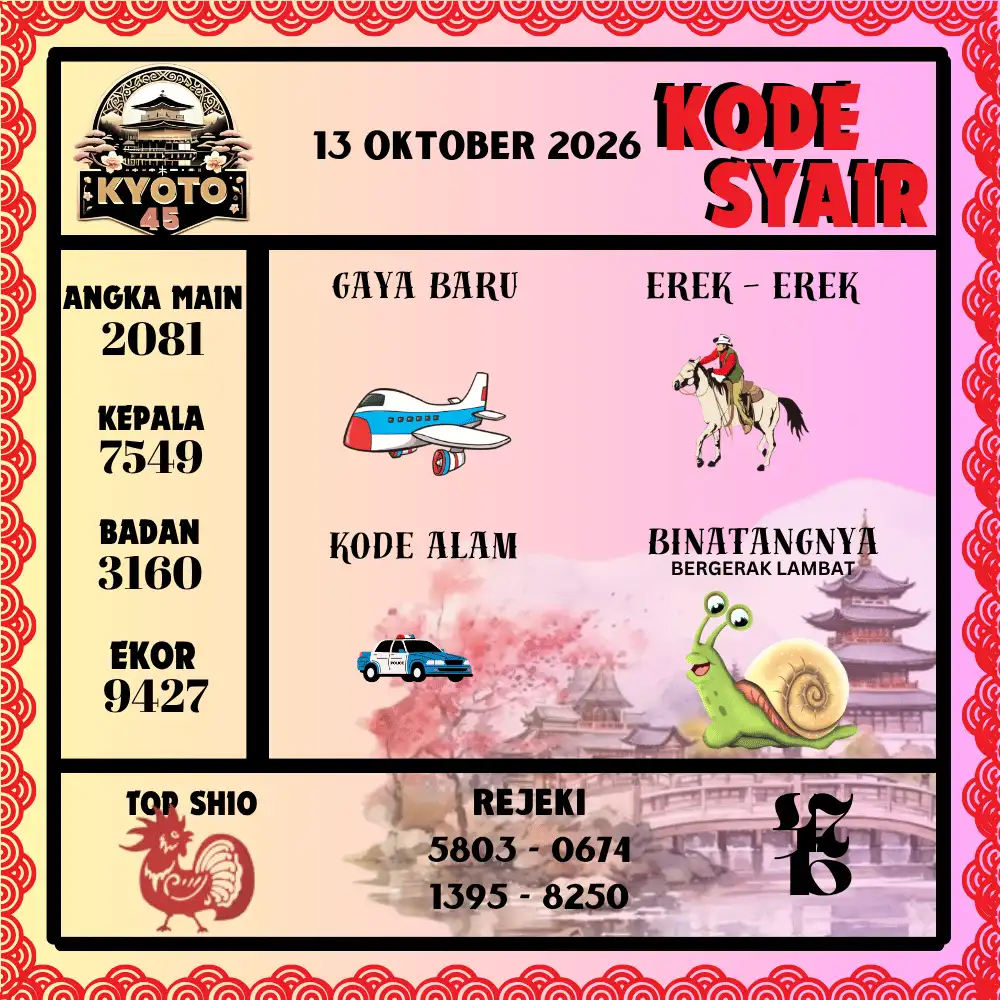 Kode Syair Kyoto45  Pools - Oktober 2026
