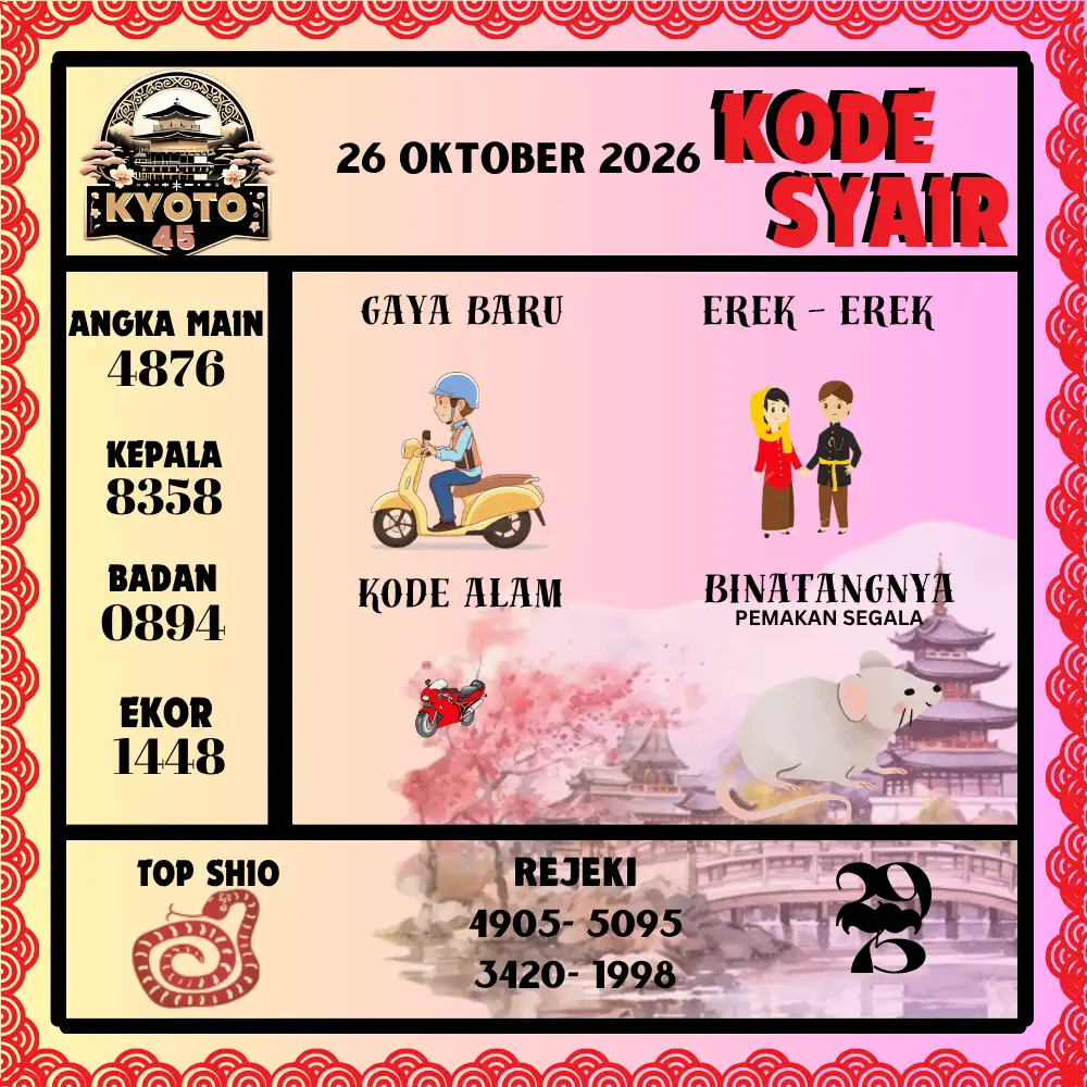 Kode Syair Kyoto45  Pools - Oktober 2026
