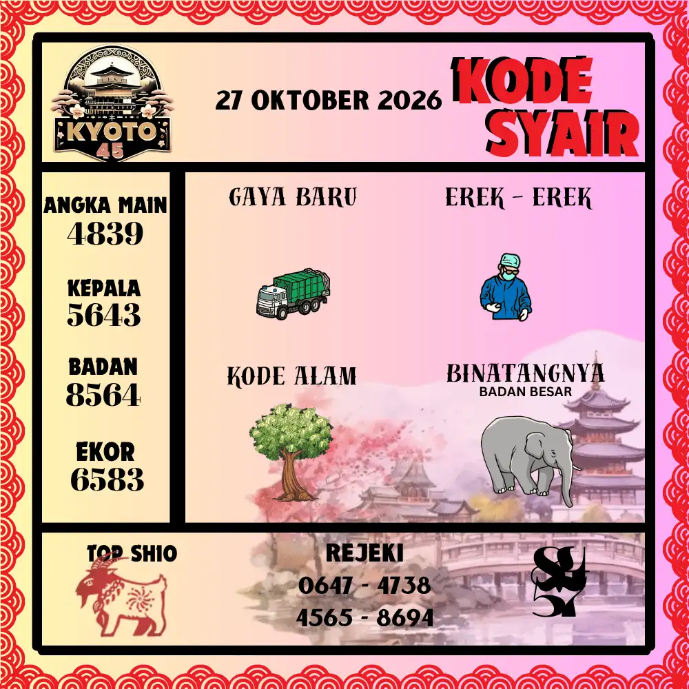 Kode Syair Kyoto45  Pools - Oktober 2026
