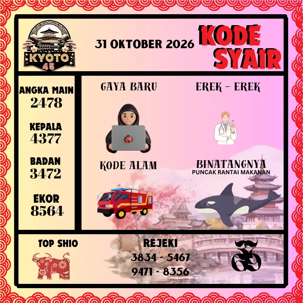 Kode Syair Kyoto45  Pools - Oktober 2026
