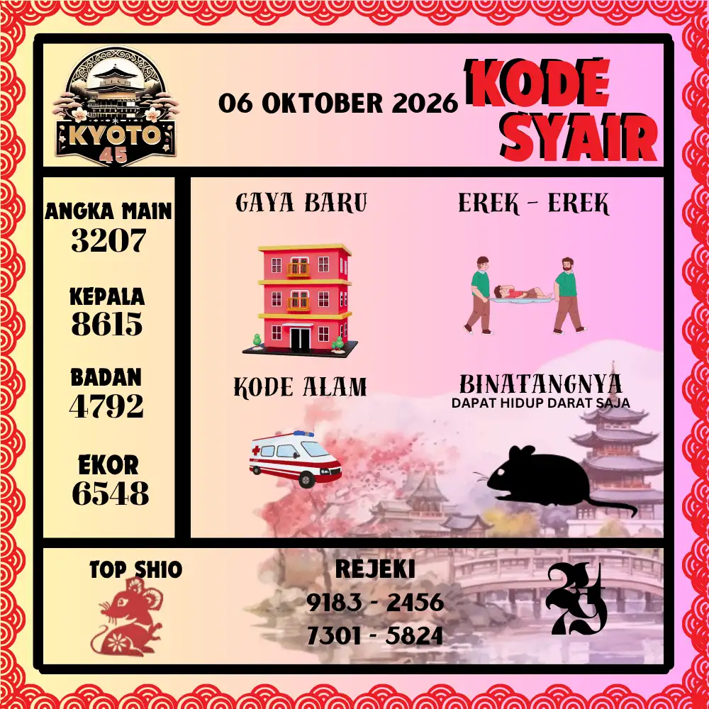 Kode Syair Kyoto45  Pools - Oktober 2026
