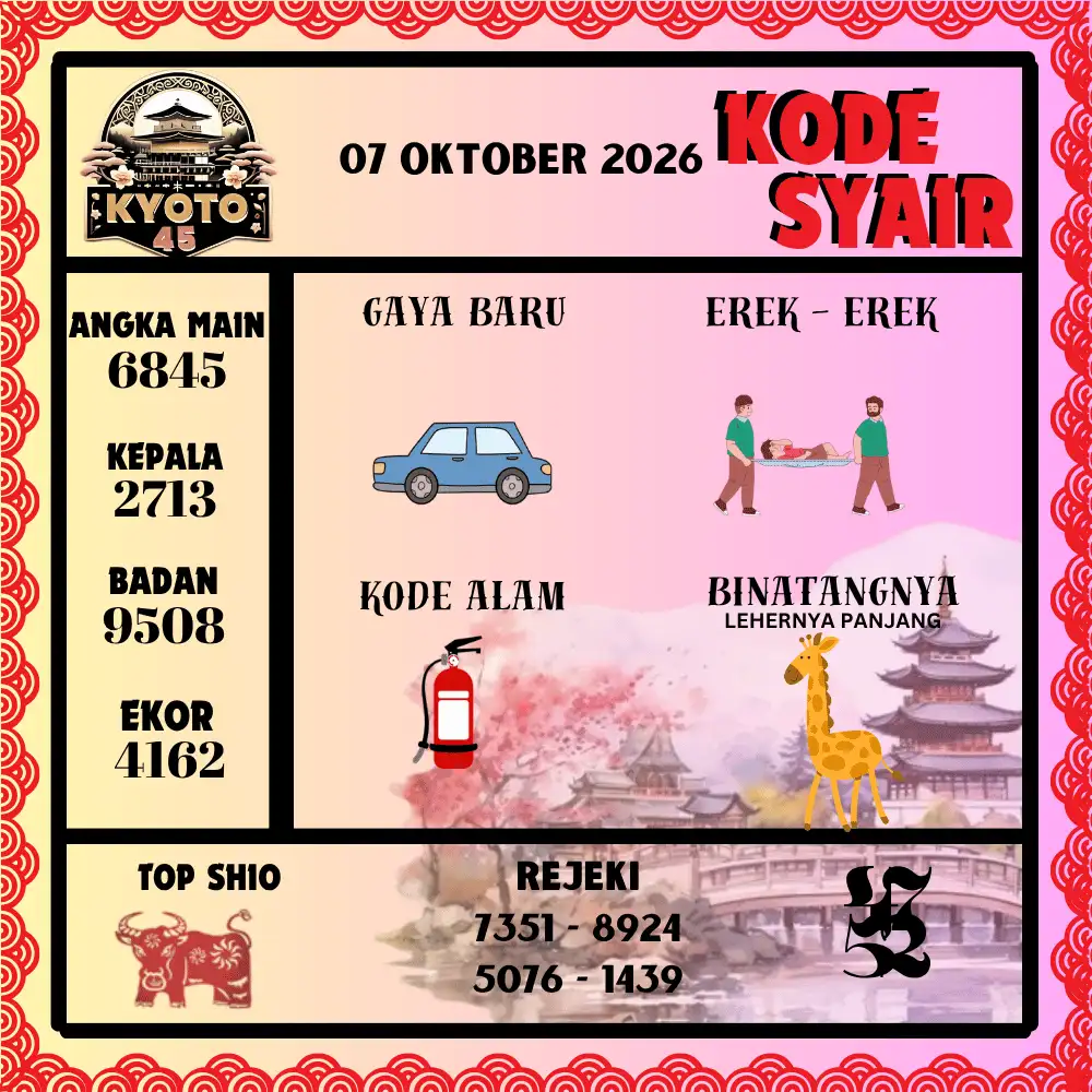 Kode Syair Kyoto45  Pools - Oktober 2026
